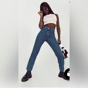 Princess Polly Love Lounge Straight Leg Crop Graphic Print Denim Jeans US Size 2
